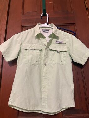 Columbia PFG Short Sleeve Button-Down Shirt - Pale Green